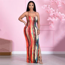 Load image into Gallery viewer, Backless Split Strap Bodycon Maxi Dress Color Block Sleeveless Summer 2021 For Sexy Women Night Party Club Robe
