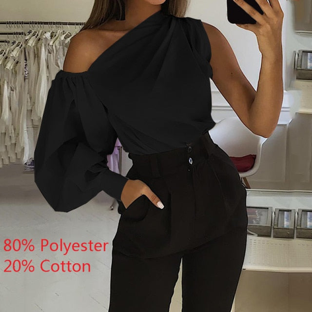 5XL Celmia Women Long Sleeve Shirts Summer Solid Sexy Off Shoulder Stylish Blouses Casual Loose Plus Size Top Elegant OL Blusas