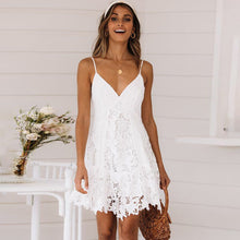 Load image into Gallery viewer, Anself Women&#39;s Dress Sexy V-Neck Hollow Out Long Sleeve Mini Lace Dress Elegant White Boho Dress Casual Lace Vestido Robe Femme
