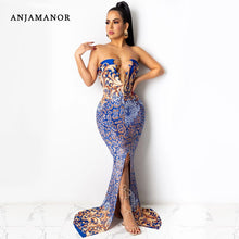 Load image into Gallery viewer, ANJAMANOR Sexy Tube Top Chain Split Long Maxi Dresses for Women Elegant Evening Gown Birthday Party Club Outfits D42-CF29
