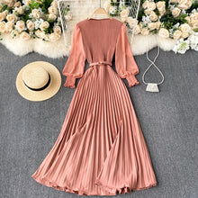 Load image into Gallery viewer, Autumn Fashion Streetwear Long Dress Design French Pleated Maxi Dress Women Elegant O Neck Long Sleeve A-line Dress
