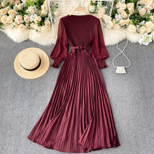 Load image into Gallery viewer, Autumn Fashion Streetwear Long Dress Design French Pleated Maxi Dress Women Elegant O Neck Long Sleeve A-line Dress
