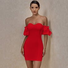 Load image into Gallery viewer, Bandage Dress Women&#39;s Summer 2021 White Party Dress Ladies Red Off Shoudler Sexy Bodycon Dress Evening Club Birthday Outfits
