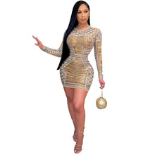 Load image into Gallery viewer, ANJAMANOR Luxury Glitter Rhinestones Party Night Club Dresses for Women 2021 Sexy Long Sleeve Bodycon Mini Dress D42-FC54
