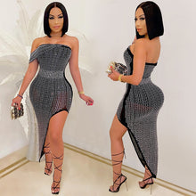 Load image into Gallery viewer, Bonnie Forest Sparkle Rhinestone Studded Irregular Party Dress Summer One Sleeve Strapless Sequins Midi Dress Birthday Outfits
