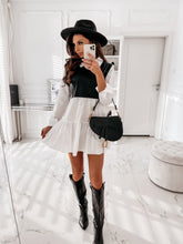 Load image into Gallery viewer, Autum Dress Women&#39;s Clothing 2021 Leather Patchwork Long Sleeve Mini Dresses Plaid Ruffles Dress For Woman Vestiods Femme Robes
