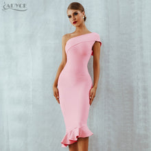 Load image into Gallery viewer, Adyce 2021 New Summer Women Bandage Dress Sexy One Shoulder Sleeveless Ruffles Nightclub Celebrity Evening Party Mermaid Dresses
