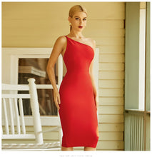 Load image into Gallery viewer, ADYCE Red One Shoulder Women Club Bandage Dress New Arrival 2021 Summer Sexy Sleeveless Backless Bodycon Celebrity Party Dresses
