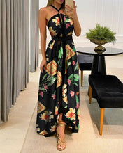 Load image into Gallery viewer, 2021 Summer Elegant Scarf Print Backless High Slit Long Dress Sexy Bandage Halter Asymmetric Women&#39;s Boho Maxi Dresses Holiday
