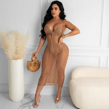 Load image into Gallery viewer, ANJAMANOR Sexy Summer Beach Vacation Outfits Crochet Knitted Bodycon Dress Solid Color Cut Out Backless Midi Dresses D62-CE30
