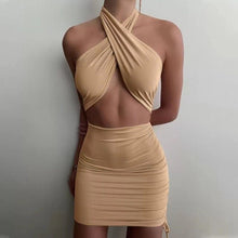 Load image into Gallery viewer, 2021 Vacation Halter Bandage Crop Top Elastic Waist Drawstring Skirts Off Shoulder Sleeveless Women Suits Two Piece Sets
