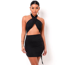 Load image into Gallery viewer, 2021 Vacation Halter Bandage Crop Top Elastic Waist Drawstring Skirts Off Shoulder Sleeveless Women Suits Two Piece Sets
