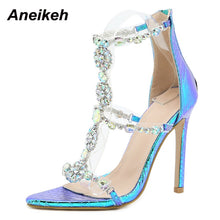 Load image into Gallery viewer, Aneikeh 2021 New Novelty CRYSTAL Bling Sequined Cloth Modern Sandals Women&#39;s Shoes Sexy Summer Stiletto Heels Party Wedding ZIP
