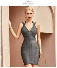 Load image into Gallery viewer, Adyce 2021 New Summer Women Front Zipper Bodycon Party Bandage Dress Sexy V Neck Backless Celebrity Evening Runway Club Dresses
