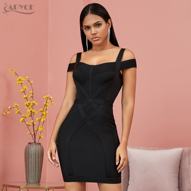 Adyce 2021 New Summer Off Shoulder Bodycon Bandage Dress Women Sexy V Neck Spaghetti Strap Club Celebrity Evening Party Dresses