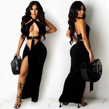 Load image into Gallery viewer, Bonnie Forest Fashion Halter Neck Cut Out High Slit Maxi Dress Summer Sleeveless Rings Details Skinny Party Club Dress Rave Wear
