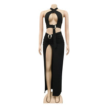 Load image into Gallery viewer, Bonnie Forest Fashion Halter Neck Cut Out High Slit Maxi Dress Summer Sleeveless Rings Details Skinny Party Club Dress Rave Wear
