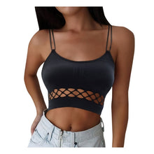 Load image into Gallery viewer, 2021 Summer Fashion Black Crop Top Women Hollow Out Sleeveless Top Womens Clothing Tank Tops Top Sexy Bustier Tops Plus Size
