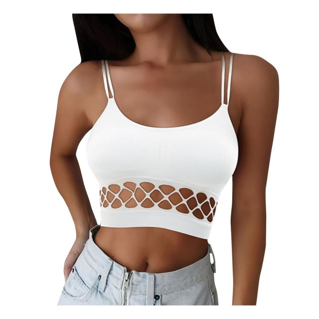 2021 Summer Fashion Black Crop Top Women Hollow Out Sleeveless Top Womens Clothing Tank Tops Top Sexy Bustier Tops Plus Size