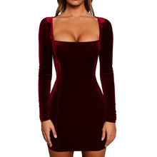 Load image into Gallery viewer, Autumn Sexy Women Velvet Dress Vintage Square Collar Long Sleeve Mini Dress Elegant Bodycon Party Dress 2020 Summer
