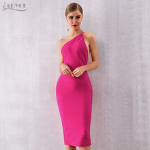 Load image into Gallery viewer, Adyce 2021 New Summer One Shoulder Bandage Dress Women Vestidos Sexy Rose Red Spaghetti Strap Club Celebrity Runway Party Dress
