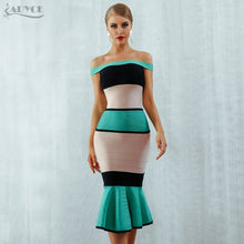 Load image into Gallery viewer, Adyce 2021 New Summer Green Bandage Dress Women Sexy Slash Neck Short Sleeve Off Shoulder Hot Club Celebrity Evening Party Dress
