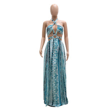 Load image into Gallery viewer, Bonnie Forest Bohemian Teal Tie Dye O-Ring Cut Out Silver Belted Double Slit Maxi Dress Vacation Outfits Party Beach GownsGowns
