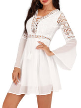 Load image into Gallery viewer, Anself Women&#39;s Dress Sexy V-Neck Hollow Out Long Sleeve Mini Lace Dress Elegant White Boho Dress Casual Lace Vestido Robe Femme
