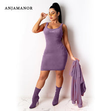 Load image into Gallery viewer, ANJAMANOR Sexy Summer Honey Rhinestone Tank Dresses for Women 2021 Sport Solid Color Sleeveless Bodycon Mini Dress D45-CA17
