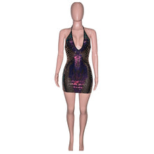 Load image into Gallery viewer, Bonnie Forest Sparkle Geometric Print Sequin Short Party Dress Womens Shiny Backless Bodycon Sequins Straps Dress Club Wears
