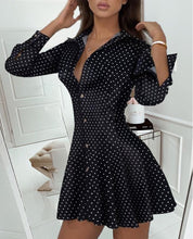 Load image into Gallery viewer, Bonnie Forest Elegant Polla Dot Print Button Details Shirt Dress Autumn Womens Long Sleeve Pleated A-Line Club Dress Work Wear
