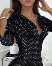 Load image into Gallery viewer, Bonnie Forest Elegant Polla Dot Print Button Details Shirt Dress Autumn Womens Long Sleeve Pleated A-Line Club Dress Work Wear
