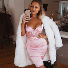 Load image into Gallery viewer, 2021 New Rayon Bandage Dress Women Pink Sexy Patchwork Bodycon Spaghetti Mini Dress Club Celebrity Evening Party Vestidos
