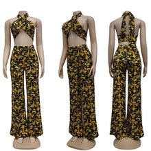 Load image into Gallery viewer, Bonnie Forest Vintage Printed Palazzo Pants Set Womens Tracksuit Halter Neck Crop Top And Pant Set Party Clubwear 2 Pieces Set
