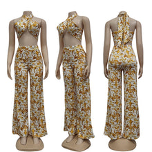 Load image into Gallery viewer, Bonnie Forest Vintage Printed Palazzo Pants Set Womens Tracksuit Halter Neck Crop Top And Pant Set Party Clubwear 2 Pieces Set
