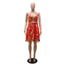 Load image into Gallery viewer, Bonnie Forest Bohemian Multi Color Print Ring Details Halter Neck Ruffles Mini Dress Summer Sundress Cut Out A-Line Party Dress
