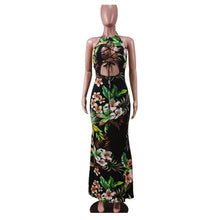 Load image into Gallery viewer, Bonnie Forest Bohemian Multi-Color Print Cut-Out Maxi Halter Dress Summer Sleeveless Laced-Up Long Beach Dress Vacation Outfits
