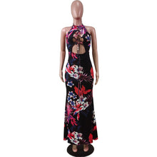 Load image into Gallery viewer, Bonnie Forest Bohemian Multi-Color Print Cut-Out Maxi Halter Dress Summer Sleeveless Laced-Up Long Beach Dress Vacation Outfits
