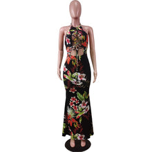 Load image into Gallery viewer, Bonnie Forest Bohemian Multi-Color Print Cut-Out Maxi Halter Dress Summer Sleeveless Laced-Up Long Beach Dress Vacation Outfits
