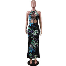 Load image into Gallery viewer, Bonnie Forest Bohemian Multi-Color Print Cut-Out Maxi Halter Dress Summer Sleeveless Laced-Up Long Beach Dress Vacation Outfits
