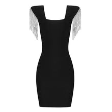 Load image into Gallery viewer, 2021 New Summer Women&#39;s Sexy Square Neck Fringed Diamond Mini Bodycon Black Bandage Dress Elegant Celebrity Club Party Dresses
