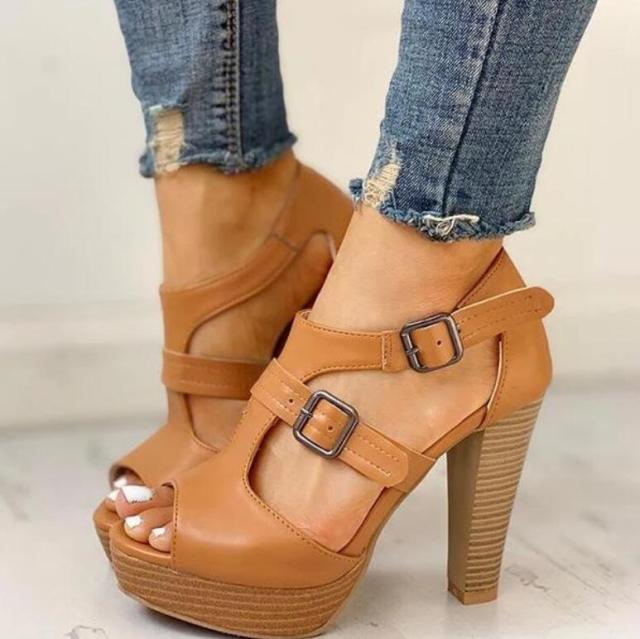 2020 Summer Women Shoes Fashion High Heel Shoes Sandals Peep Toe Platform Pumps Buckle Pumps Shoes Office