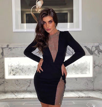 Load image into Gallery viewer, 2021 New Summer Women Black Long Sleeve Bandage Dress Sexy Hollow Out  Beading Bodycon Club Celebrity Runway Party Mini Dress
