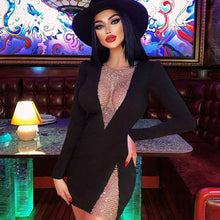 Load image into Gallery viewer, 2021 New Summer Women Black Long Sleeve Bandage Dress Sexy Hollow Out  Beading Bodycon Club Celebrity Runway Party Mini Dress
