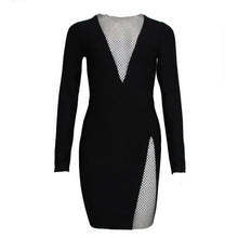 Load image into Gallery viewer, 2021 New Summer Women Black Long Sleeve Bandage Dress Sexy Hollow Out  Beading Bodycon Club Celebrity Runway Party Mini Dress
