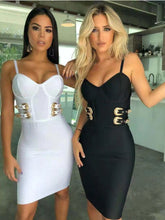 Load image into Gallery viewer, 2021 Summer New Sling V-Neck Sexy Evening Party Belt Buckle Bandage Dress Femaleca Wear It From 18 To 40  FD82
