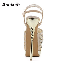 Load image into Gallery viewer, Aneikeh Summer Ladies Shoes Crystal Bling Fashion Platform Sexy Patchwork Round Toe PU Zapatos De Mujer High Heels women sandals
