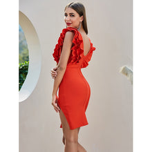 Load image into Gallery viewer, 2020 Women Sexy V Neck Mini Ruffles Red Bandage Dress Summer Split Chic Tank Evening Celebrity Party Dress Vestido
