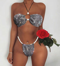 Load image into Gallery viewer, Bonnie Forest Shiny Bikini Set Luxury Bling Rhinestone Crystal Diamond Sexy Swimsuit Summer Push Up Pearls Bandage Swimwear
