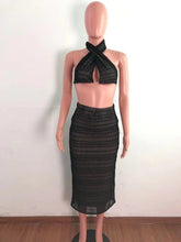 Load image into Gallery viewer, Bonnie Forest Sexy Cut Out Ruched Crop Top And Skirt Set 2 Pieces Womens Laced Back Pleated Matching Set Skinny Party Club Wears
